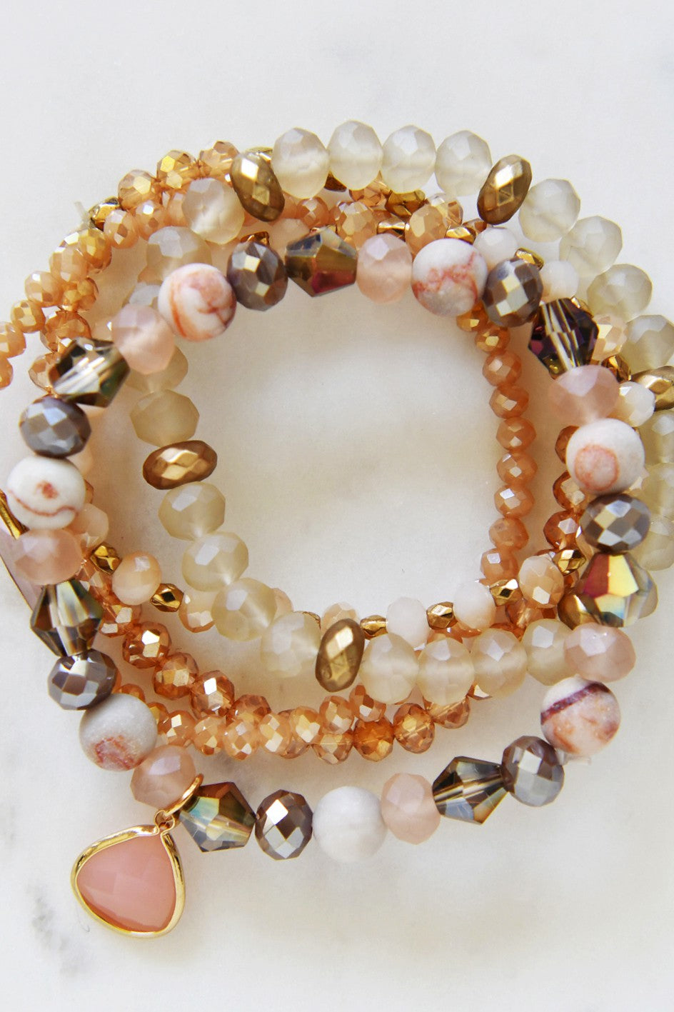 Stone and Crystal Beaded Bracelet Set