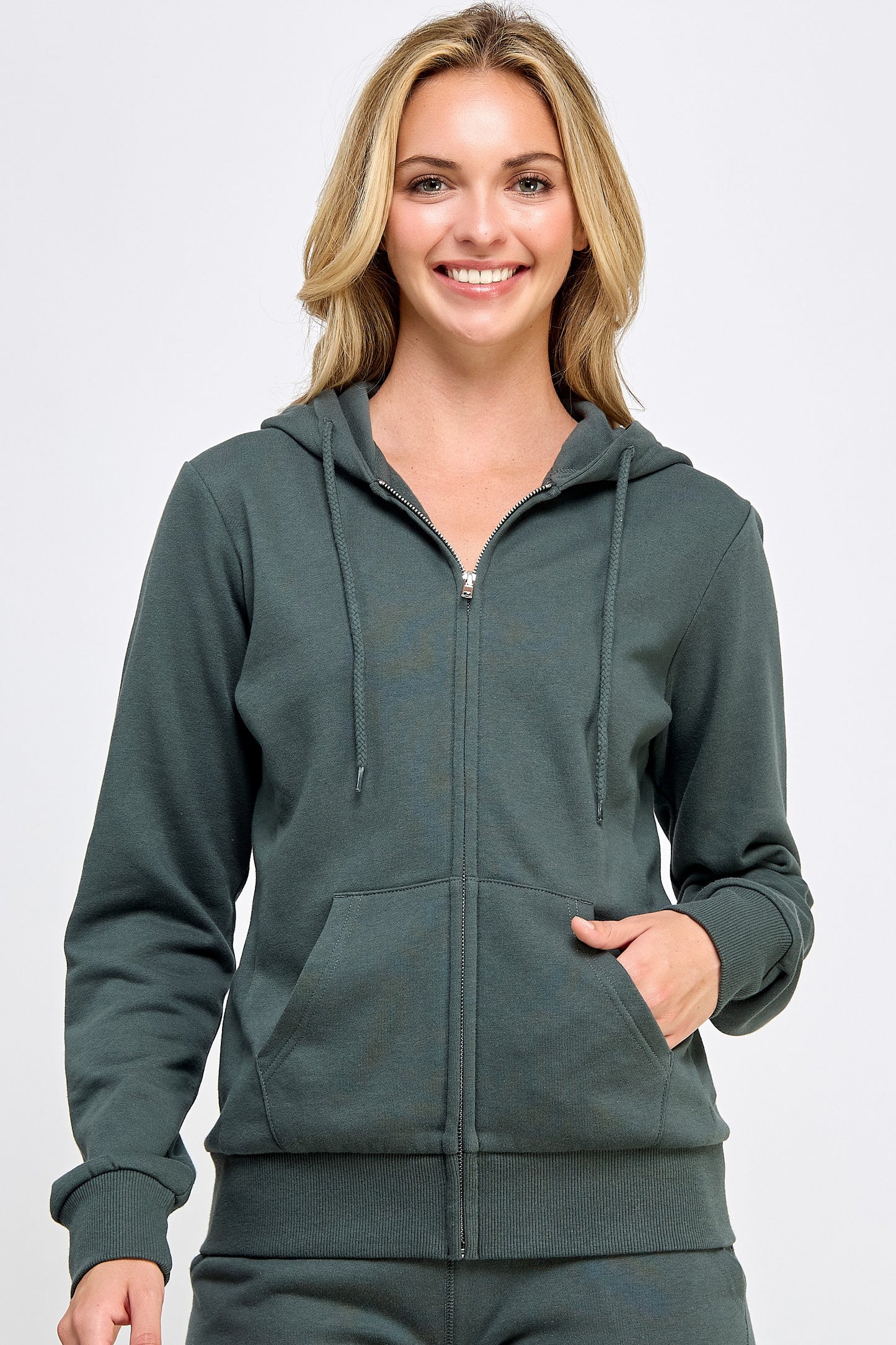 "Chic Green" Fleece Zip Up Hoodie