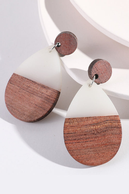 Wood and Resin Teardrop Earrings