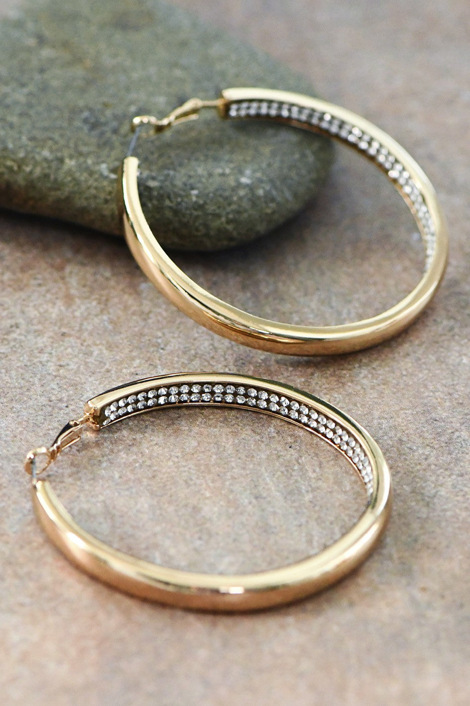 Gold Plated Hoop Earrings with Rhinestones