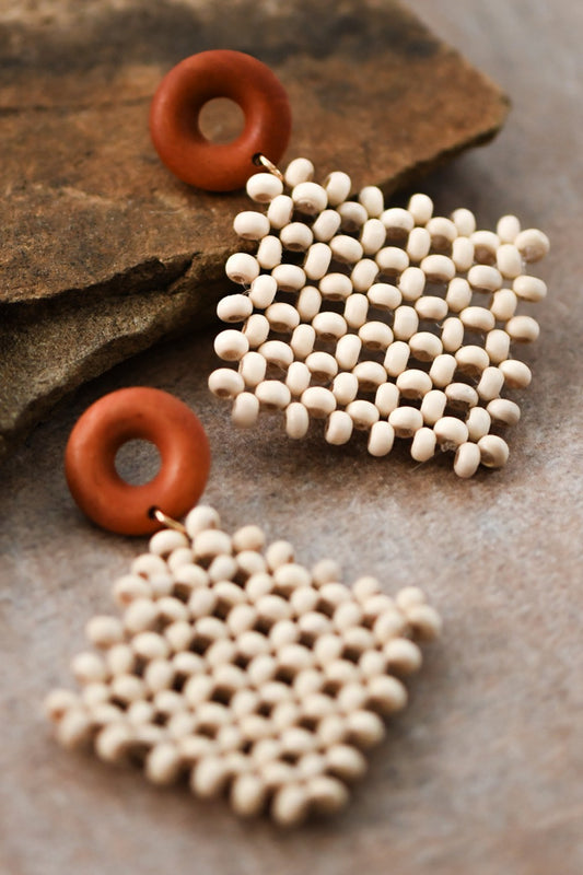 Boho Wood Bead Woven Earrings