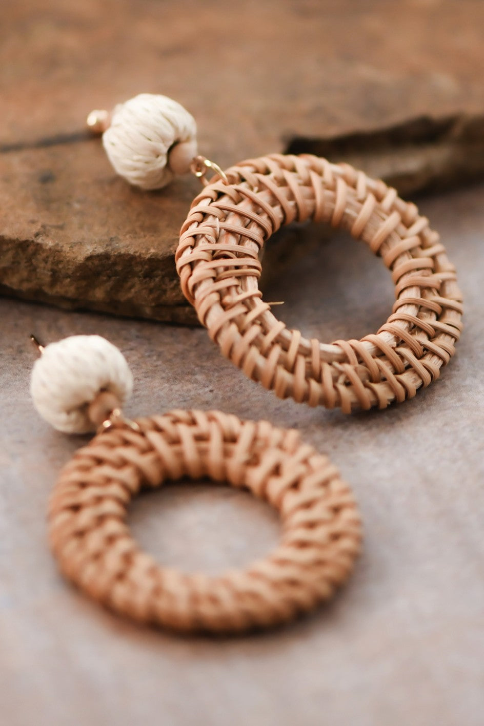 Woven Rattan Round Drop Earrings