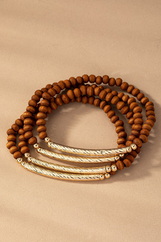 Wood Bead Stretch Bracelet With Metal Tube