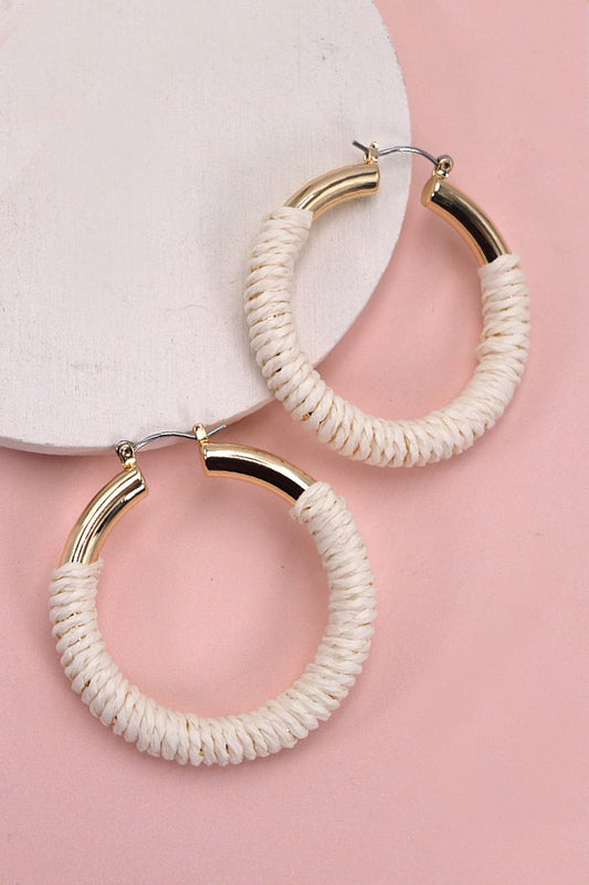 GOLD HEMP ROPE WRAPPED HOOP EARRINGS