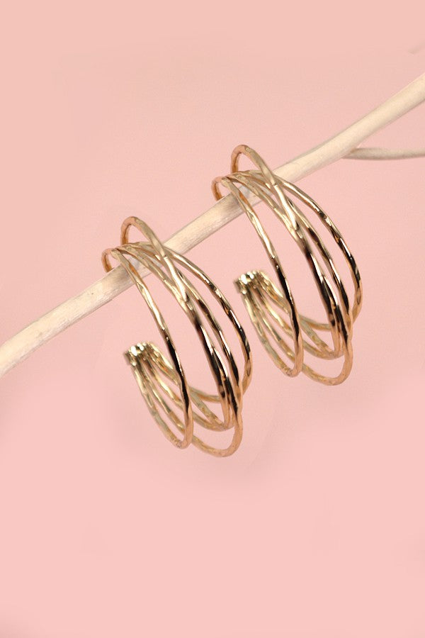 HAMMERED MULTI ROW HOOP EARRINGS