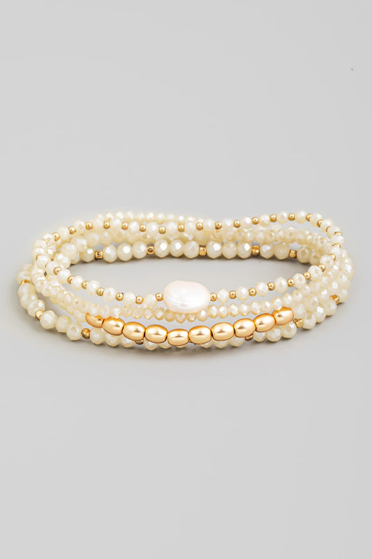 Pearl Charm Mixed Beaded Bracelet Set