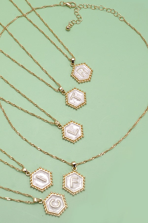 "Pearl Hexagon" Initial Necklace