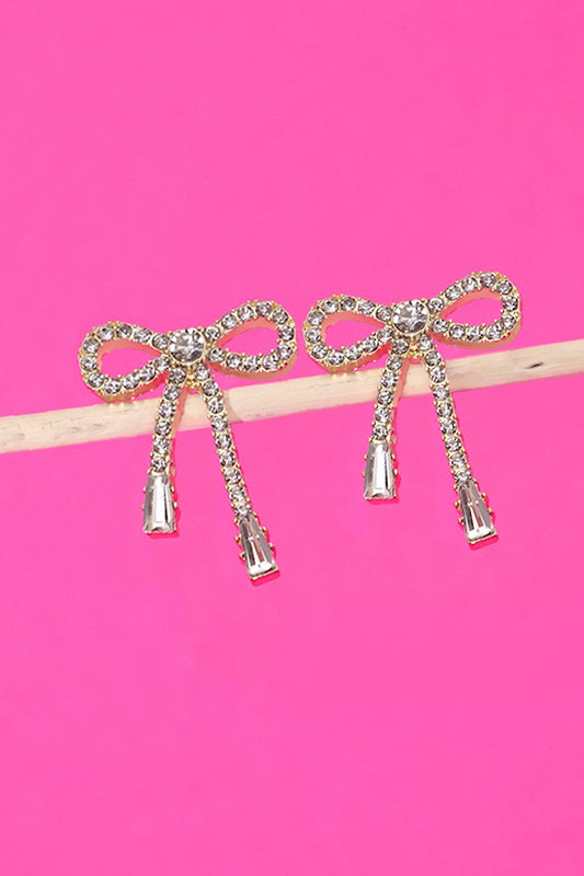 RHINESTONE BOW DROP EARRING