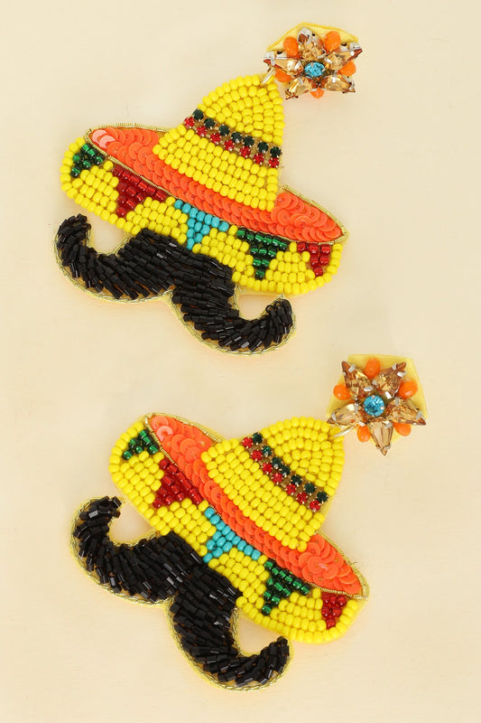 CINCO DE MAYO SOMBRERO MUSTACHE BEADED EARRINGS'