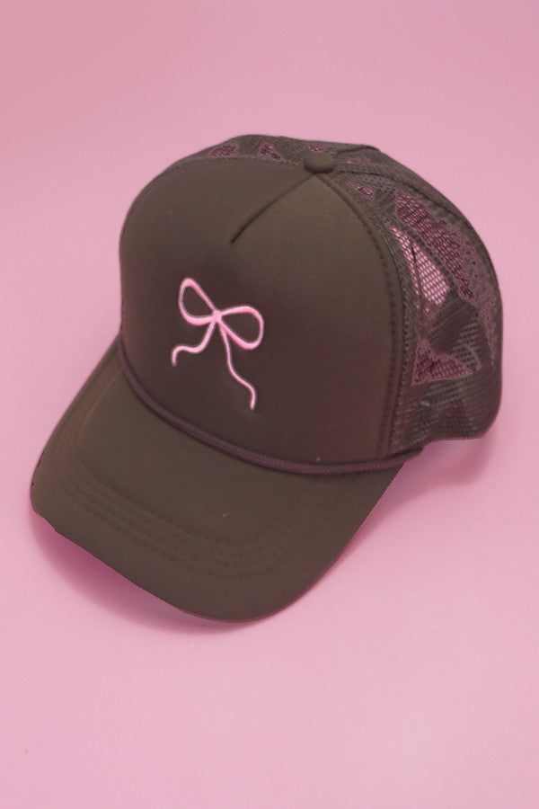 EMBROIDERY RIBBON BOW TRUCKER HAT CAP