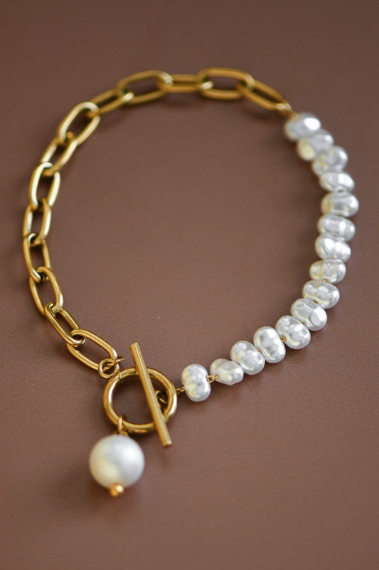 18K Dipped Non-Tarnish Stainless Steel Pearl Bracelet