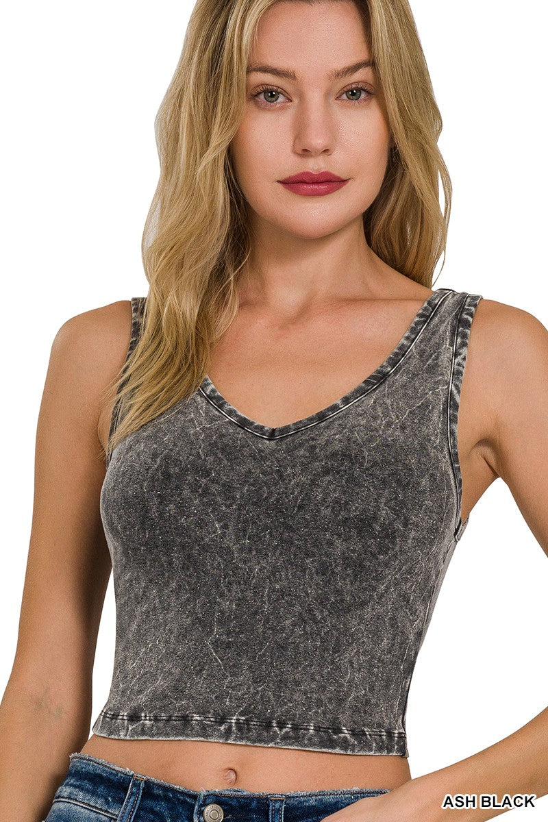 WASHED COTTON V-NECK SLEEVELESS TOP