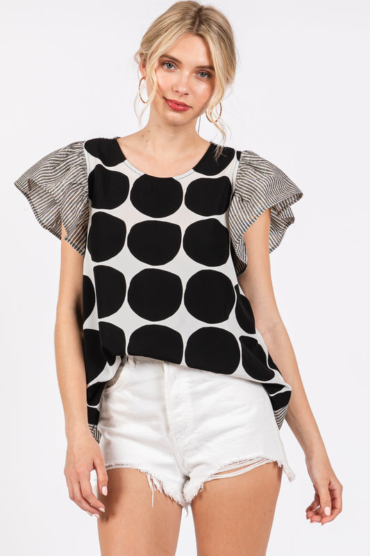 Black Contrast Polka Dot Top