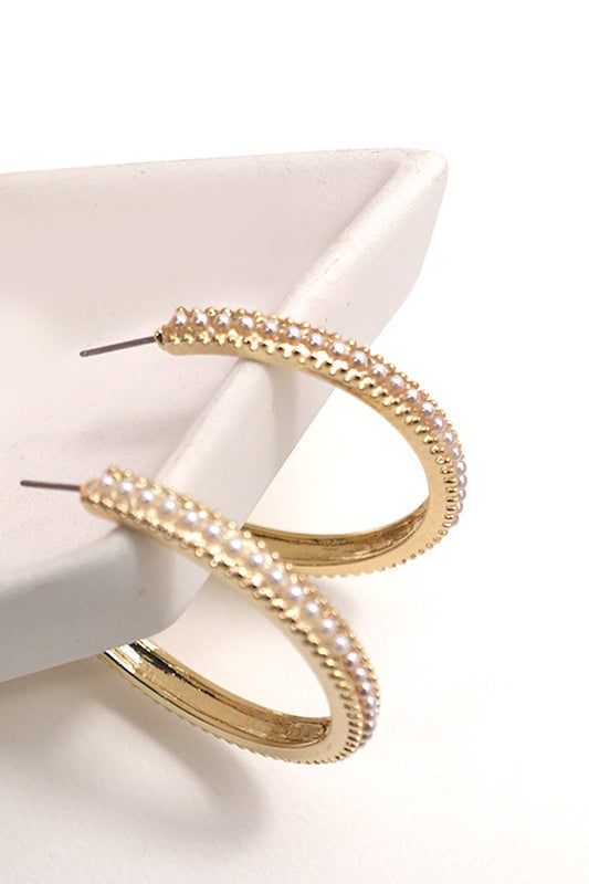 PEARL PAVE TITANIUM POST STUD HOOP EARRINGS