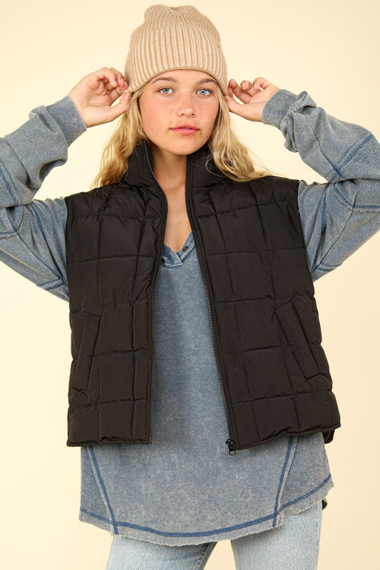 "Black" Solid Puffer Vest