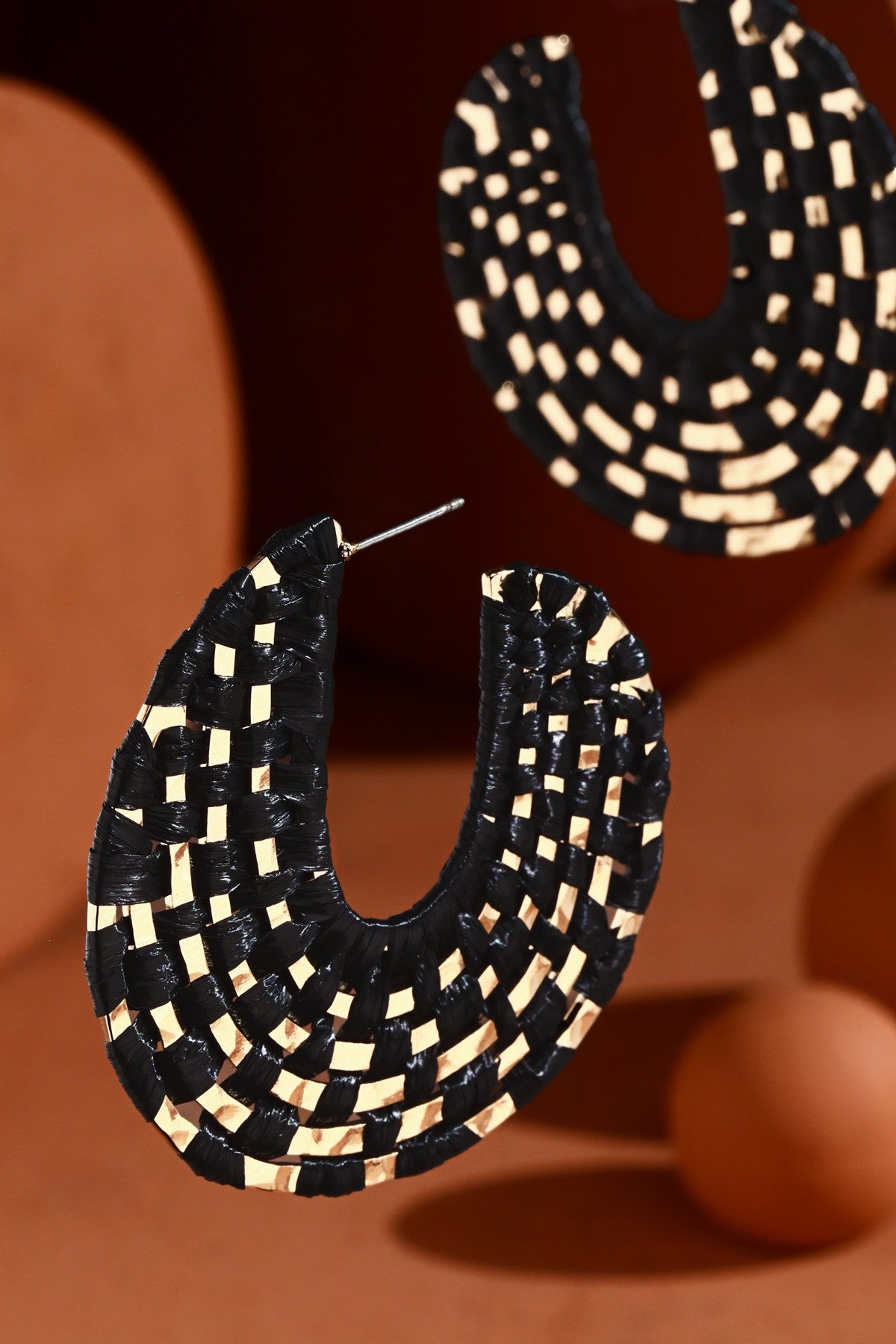 Woven Raffia & Metal Hoop Earrings