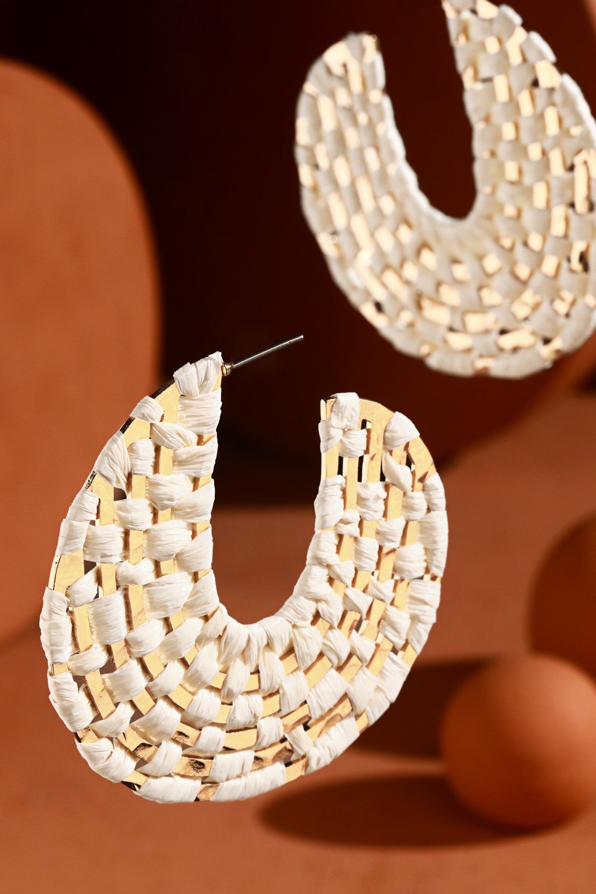 Woven Raffia & Metal Hoop Earrings