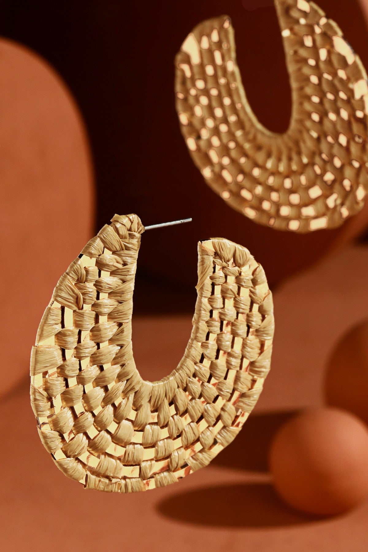 Woven Raffia & Metal Hoop Earrings