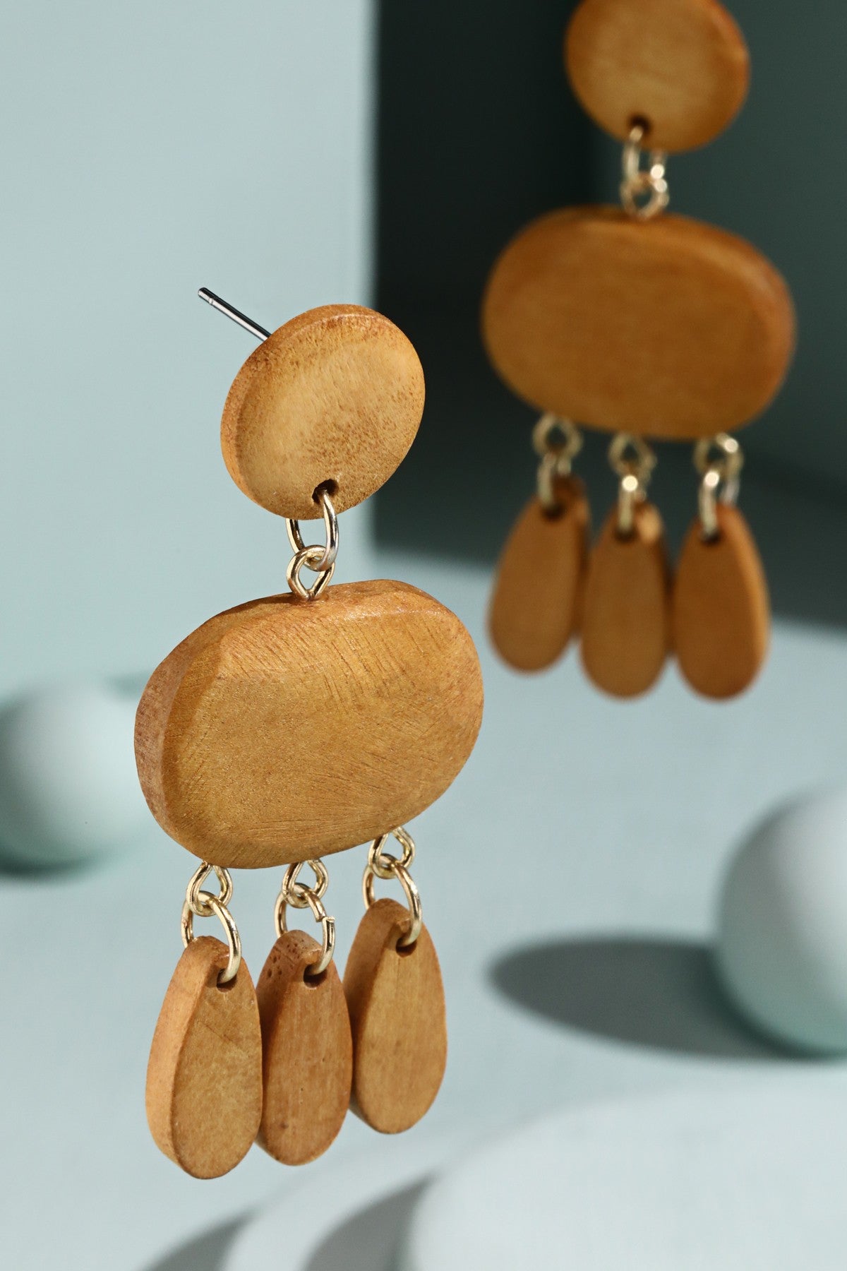 Layered Wooden Dangle Earrings