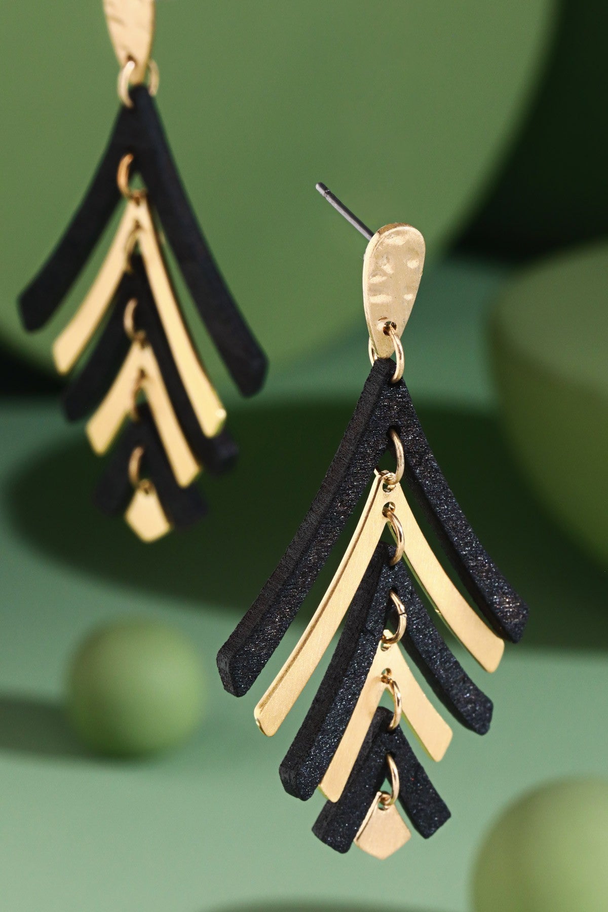 Layered Wooden Leaf Dangle Earrings