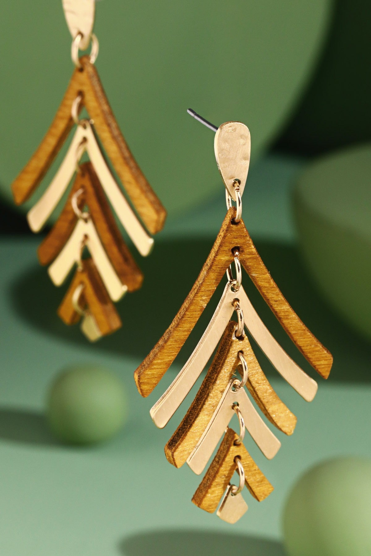 Layered Wooden Leaf Dangle Earrings