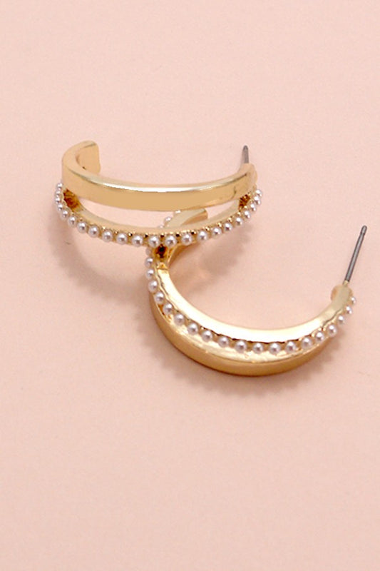 DOUBLE ROW PEARL GOLD MIX HOOP EARRINGS