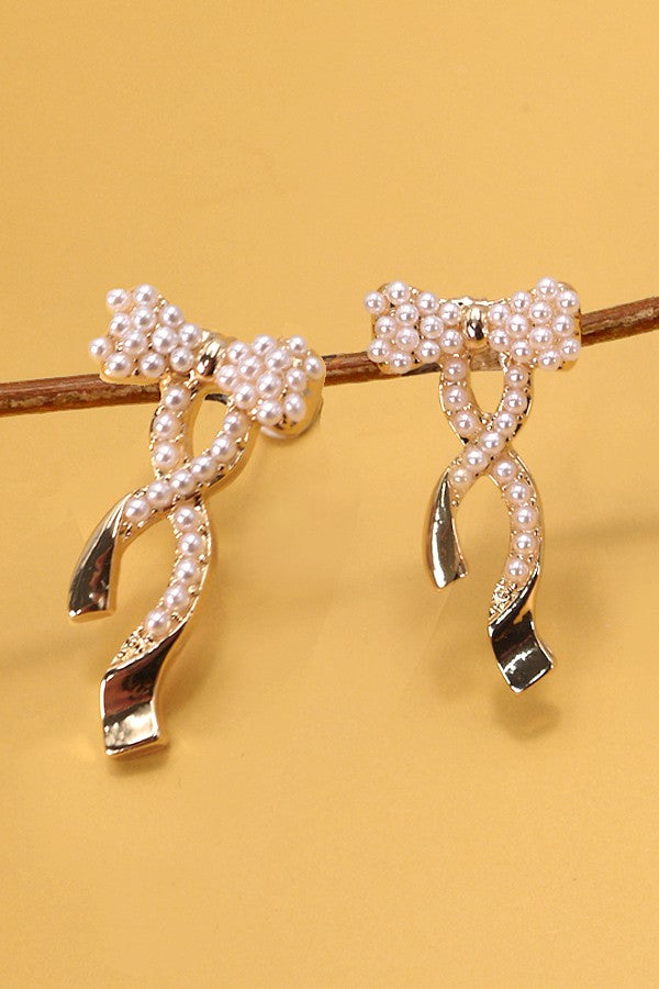 BOW PEARL GOLD MIX EARRINGS