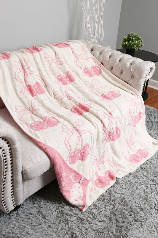 Cherry with Ribbon Reversible Throw Blanket