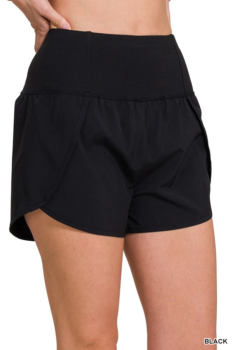 HIGH WAISTED ZIPPERED BACK POCKET RUNNING SHORTS