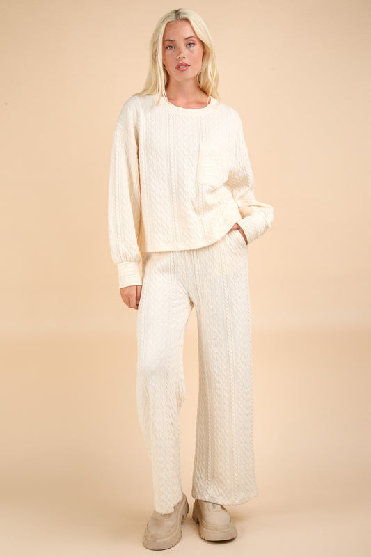 Cable Knit Loungewear Top & Pants Set