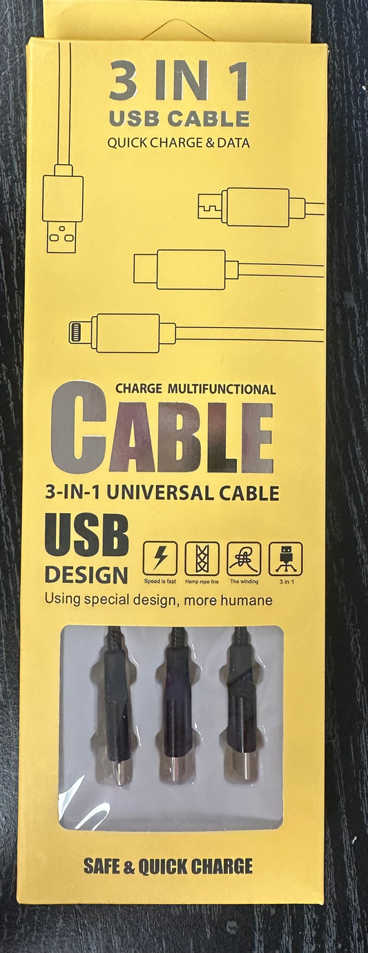 3 IN 1 UNIVERSAL USB 2.0 FAST CHARGING CABLE