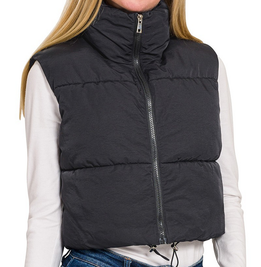 "Black" Puffer Cropped Vest